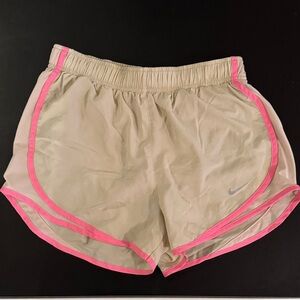 Nike Women's Dri Fit Tan Shorts with Pink Trim